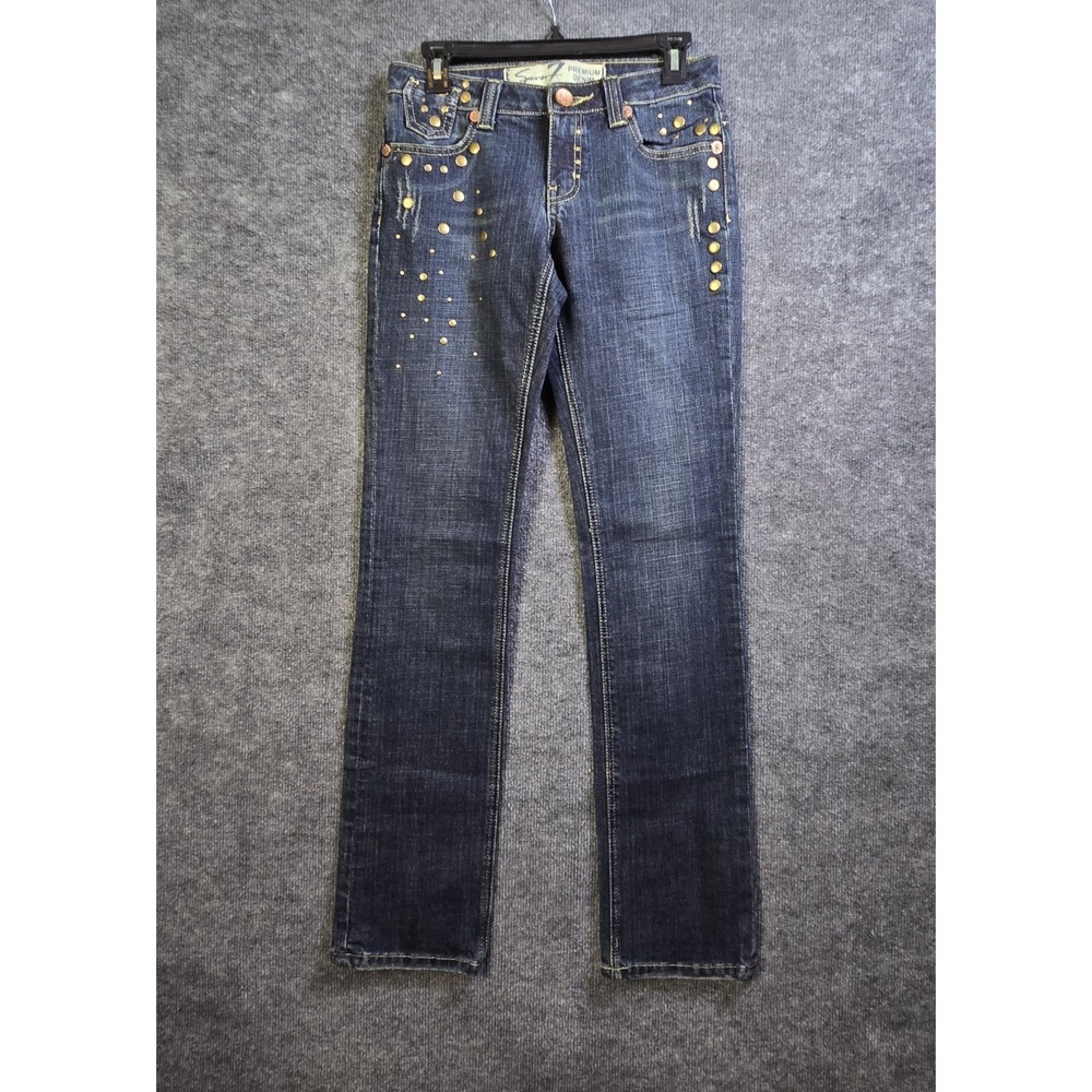 Vintage Seven Jeans Women 26 Blue Denim Studded Embroidered Straight Lo Rise New